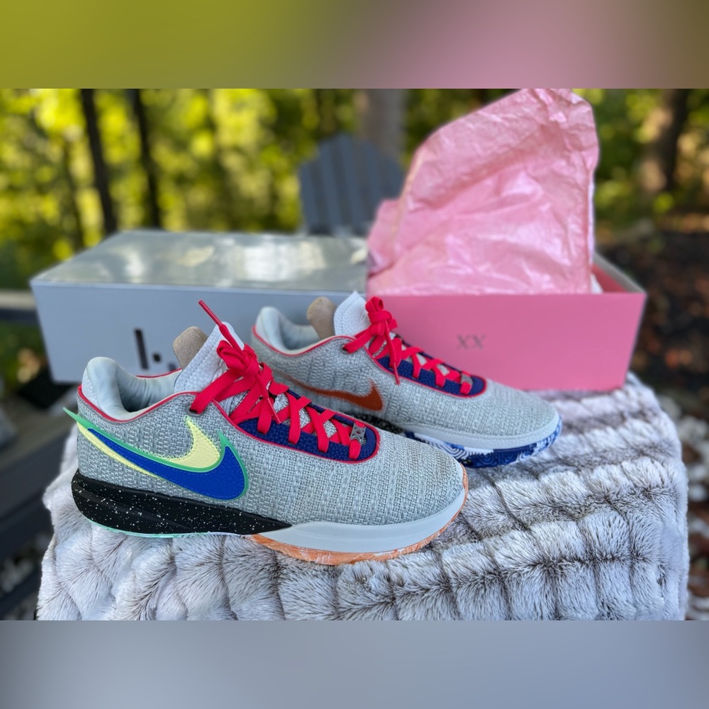 Nike Gray Sneakers with Red and Neon Accents